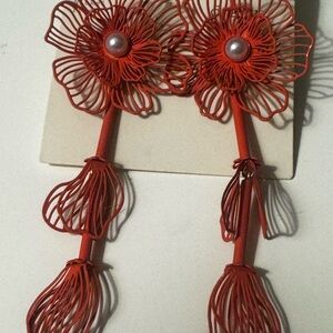 A New Day Orange Wire Flower Earrings